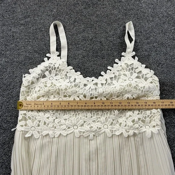 French Connection White Lace Bodice Pleated Maxi Dress Spaghetti Straps US 10 - Picture 4 of 6